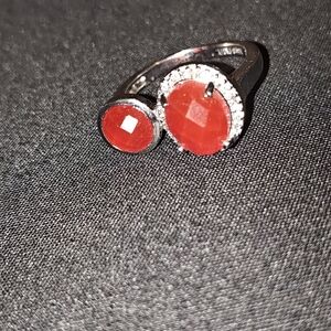 Size 8 Elegant Silver and Orange Gemstone Ring
